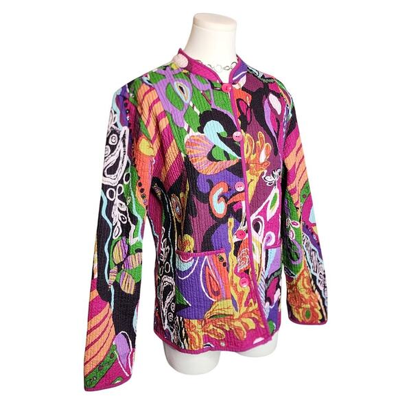 Vtg Handmade Reversible Quilted Funky Retro Purple Colorful Abstract Jacket Sz S - Picture 4 of 7